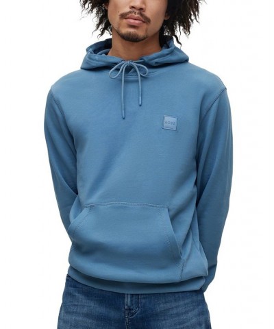 BOSS Men's French-Terry-Cotton Hooded with Logo Patch Sweatshirt Blue $67.62 Sweatshirt