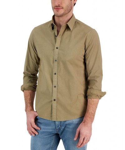 Men's Slim-Fit Solid Garment Dyed Long-Sleeve Button-Up Shirt Yellow $37.74 Shirts