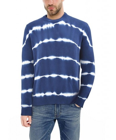 Men's Striped Tie Dye Crew Neck Sweater Blue $31.20 Sweaters