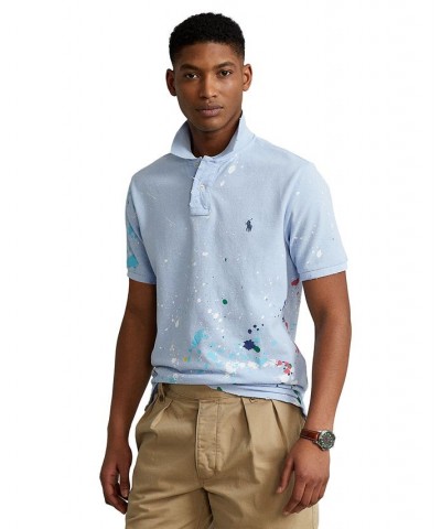 Men's Custom Classic Fit Paint-Splatter Mesh Polo Blue $43.20 Polo Shirts