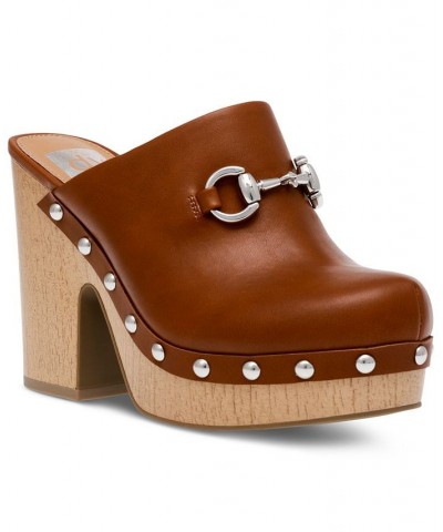 Women's Chrissy Studded Block-Heel Clogs Tan/Beige $28.60 Shoes
