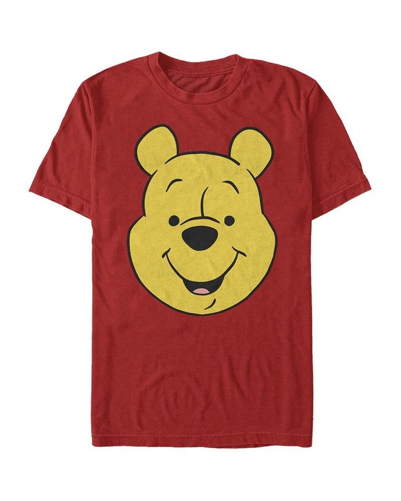 Men's Winnie Pooh Big Face Short Sleeve Crew T-shirt Red $16.45 T-Shirts