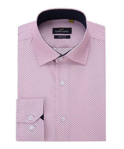 Men's Business Geometric Long Sleeve Button Down Shirt Pink $17.84 Dress Shirts