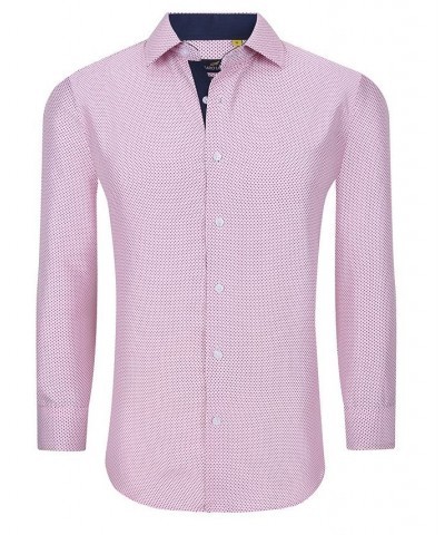 Men's Business Geometric Long Sleeve Button Down Shirt Pink $17.84 Dress Shirts